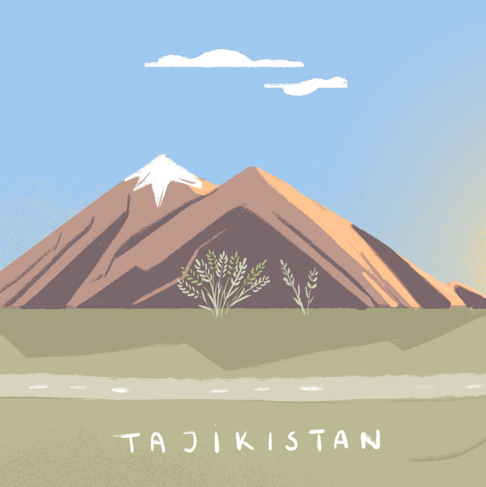 Illustration of Mountain representing Tajikistan. Links to Tajikistan stop