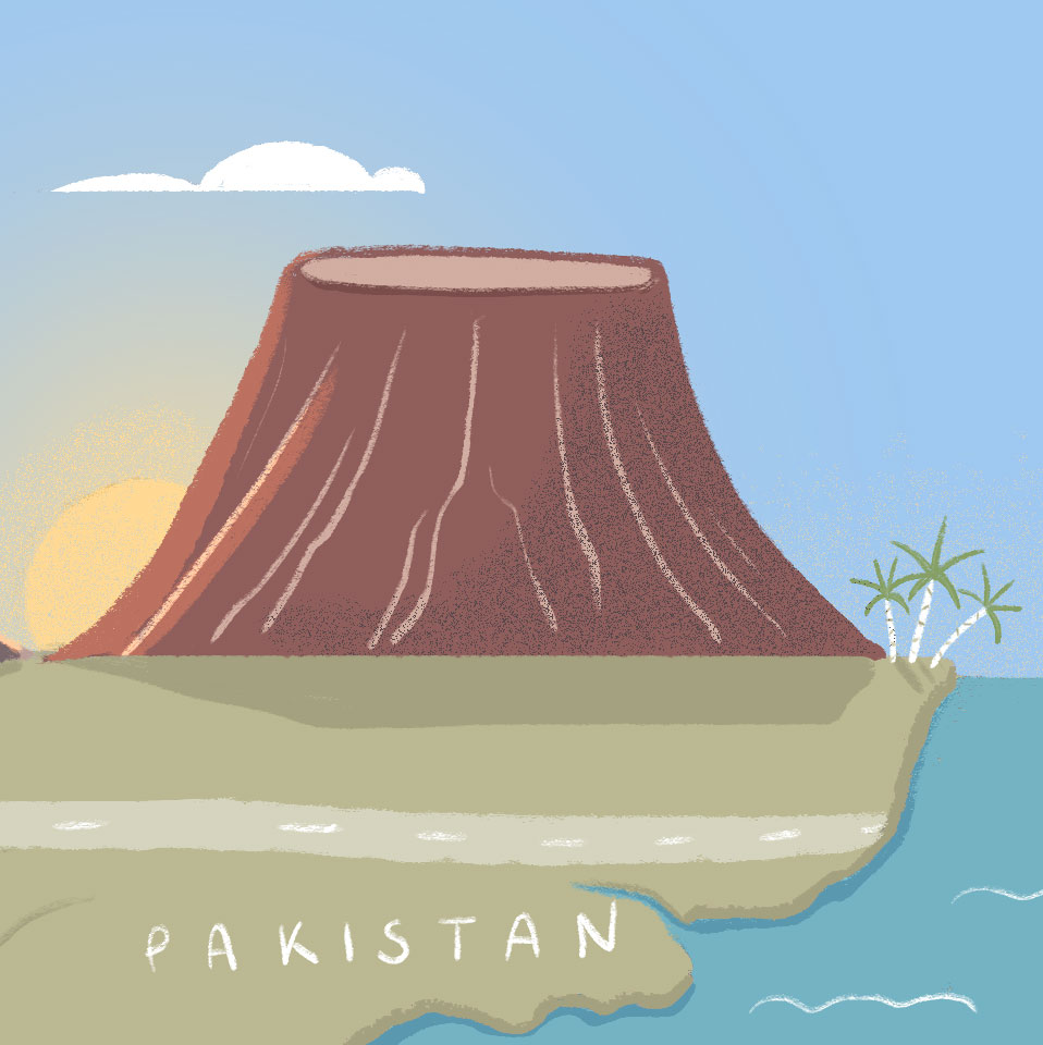 Illustration of Mountain representing Pakistan. Links to Pakistan stop